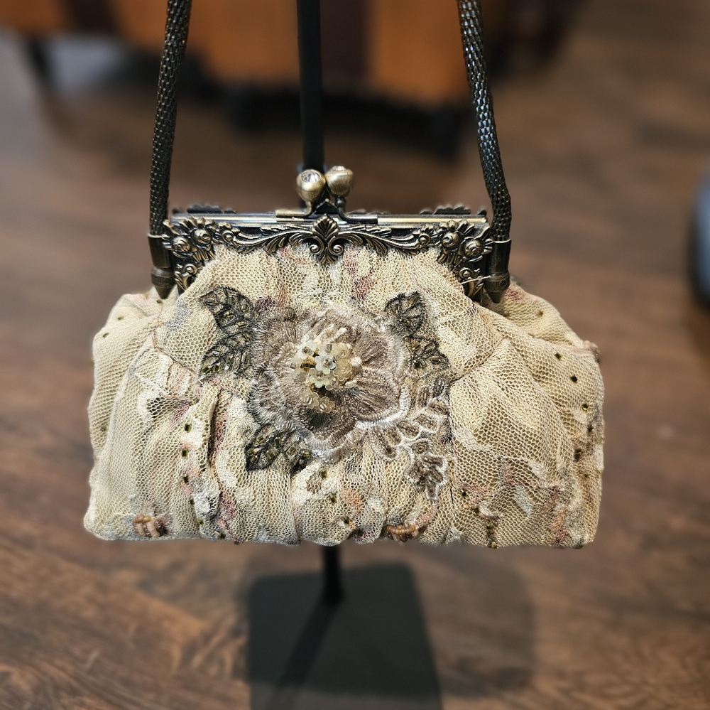 Mary Frances Cream Floral Embellished Evening Bag - Picture 2 of 5